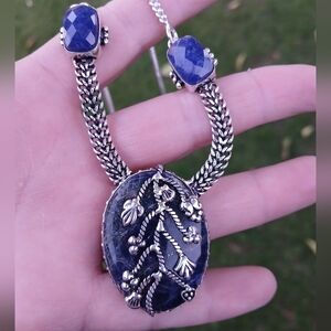 New Sodalite & Sapphire 925 Silver Necklace. 